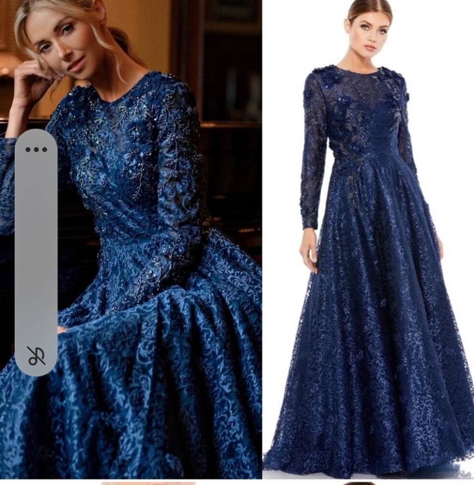 Mac Duggal Long Sleeve Blue Lace Dress.  Purchased On Posh And Never Worn By Me.
